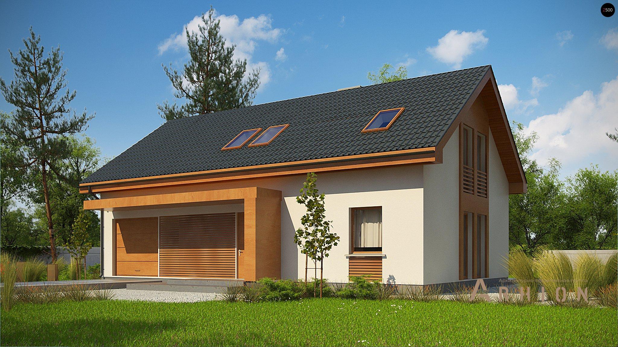 4. Проект одноэтажного дома в канадском стиле с двускатной кровлей, Z232 A, площадью - 179 кв c мансардой, терассой, гаражом